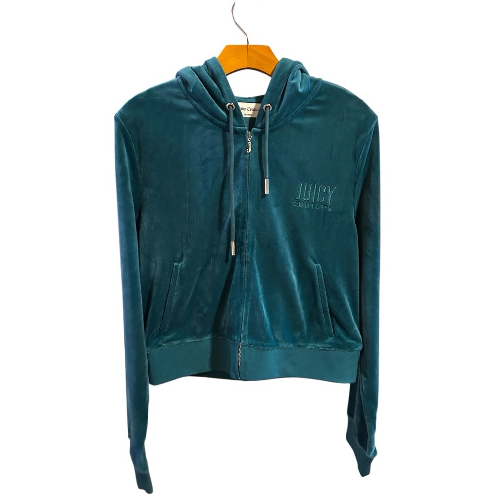 NWT Juicy Couture Velour Track Jacket Sweat Suit Zip Up Sweater Sapphire Large